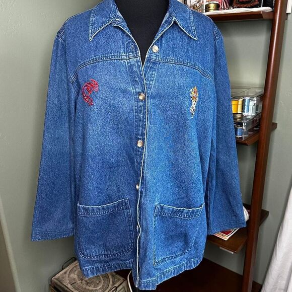 Vintage Classic Elements Denim Shirt - Size L - Aztec Embroidered 100% Cotton - Picture 1 of 8